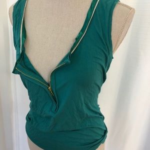 Tahari Y2k Like New Zipper Stretchy Lightweight Tank Top Teal